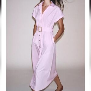Zara Light Pink Midi Shirt Dress with Belt